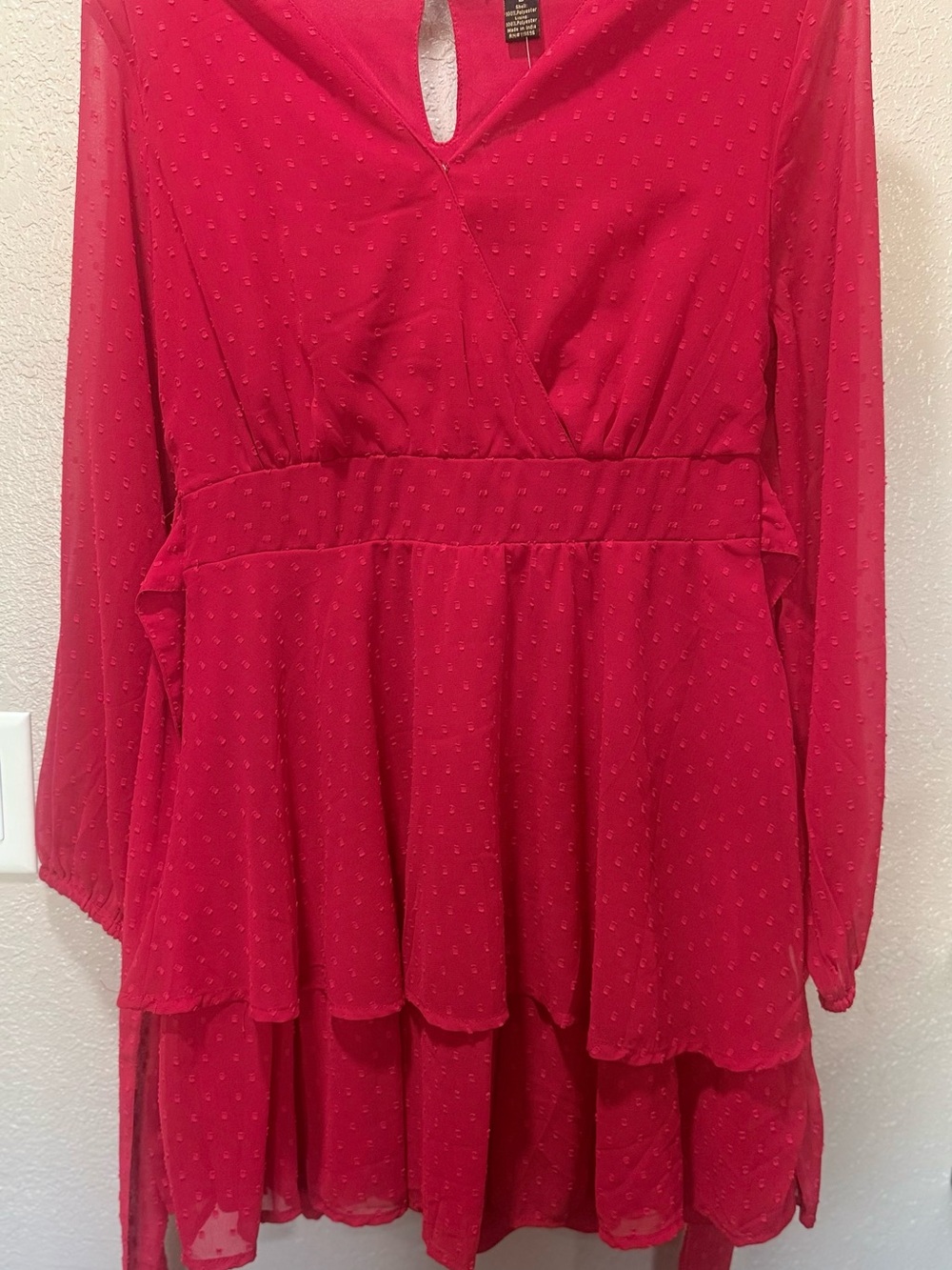 NEW Japna Ladies L Red Textured Long Sleeve Dress